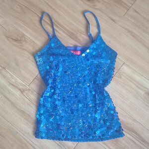 Y2K Blue Floral Beaded Sequin Mermaid Cami